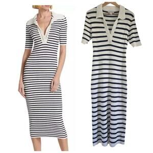 Tuckernuck Caroline Constas Striped Ribbed Knit Midi Polo Shirt Dress Size XL